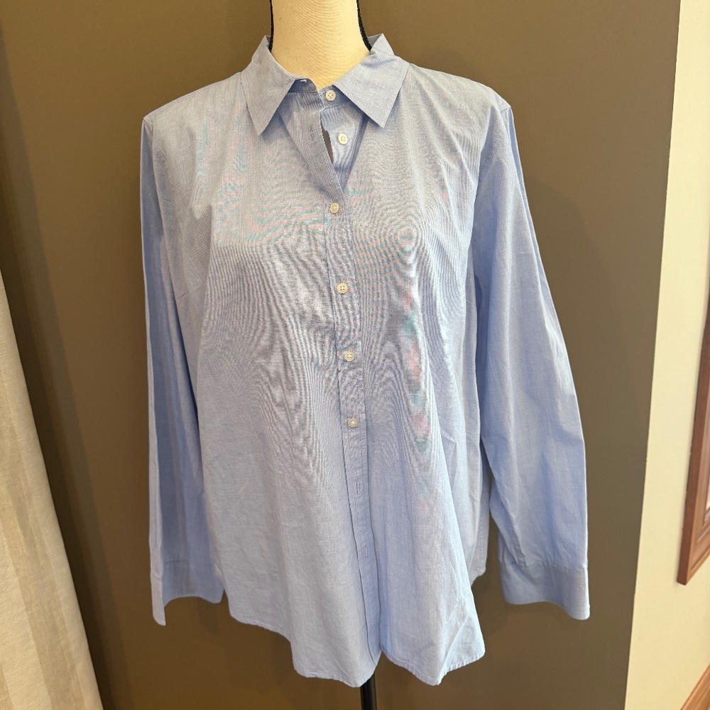 Talbots Women's Blue Long Sleeve Wrinkle Resistant Button Up Shirt, Size XL